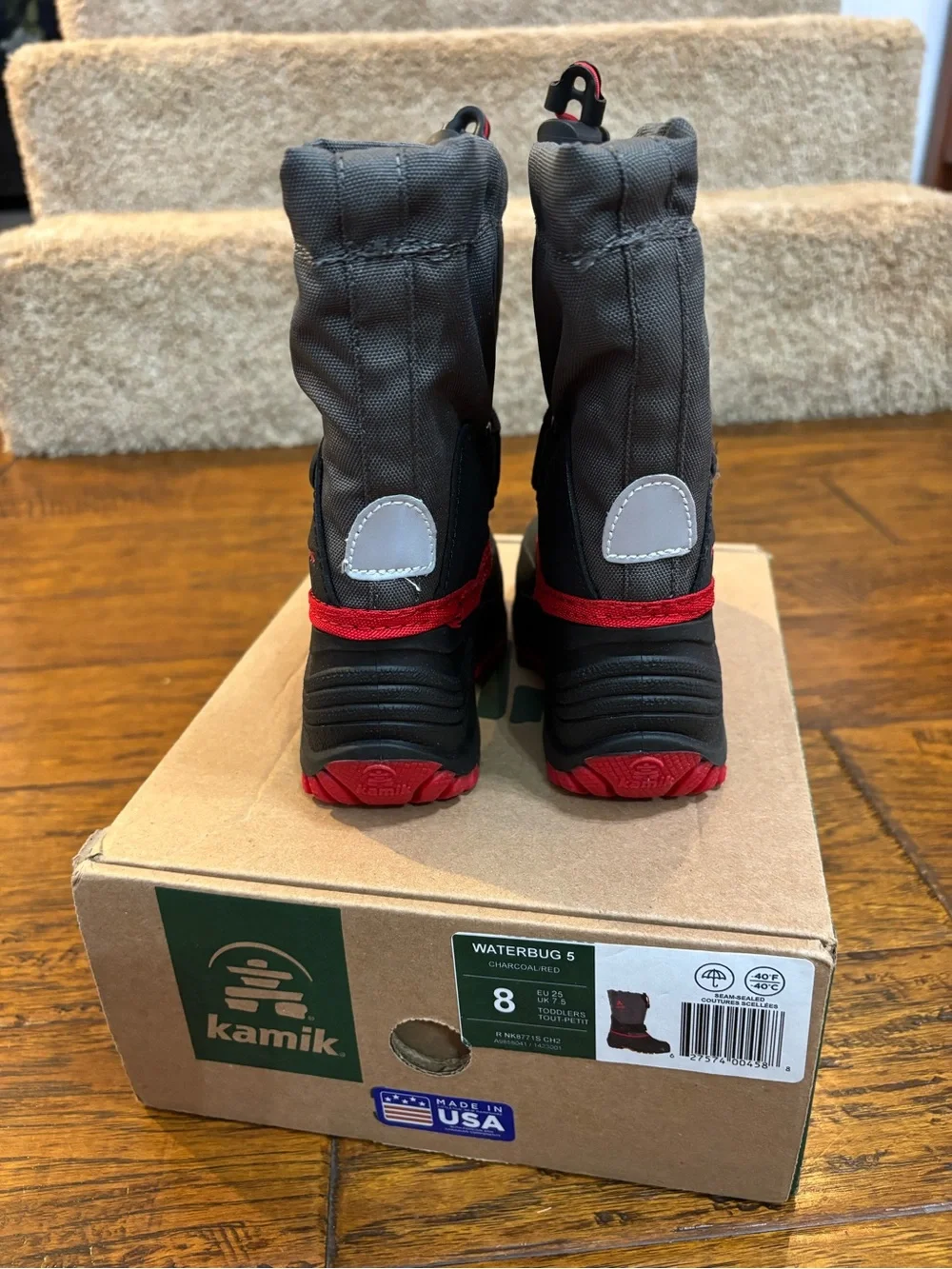 Kamik Kids Gray and Red Waterproof Snow Boots